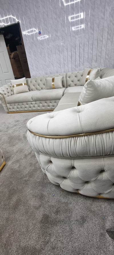 Ambassador Corner Sofa In Cream & Gold Plush Velvet - 270cm x 270cm