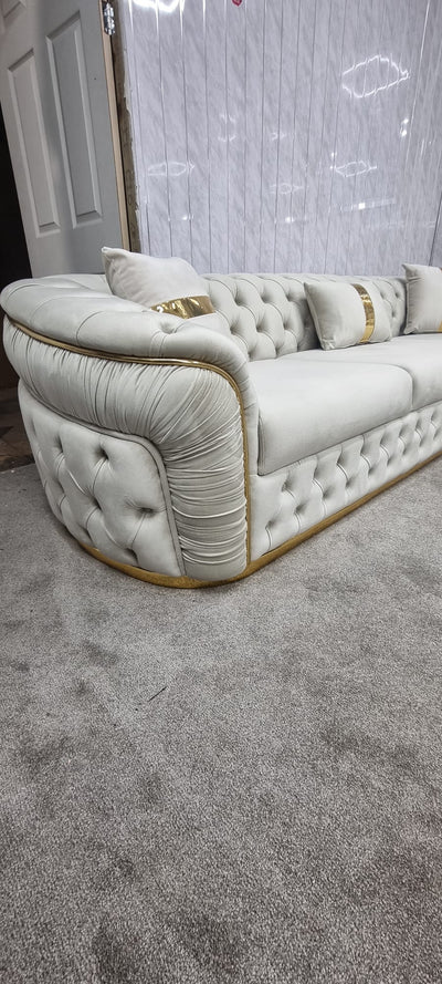 Ambassador Corner Sofa In Cream & Gold Plush Velvet - 270cm x 270cm