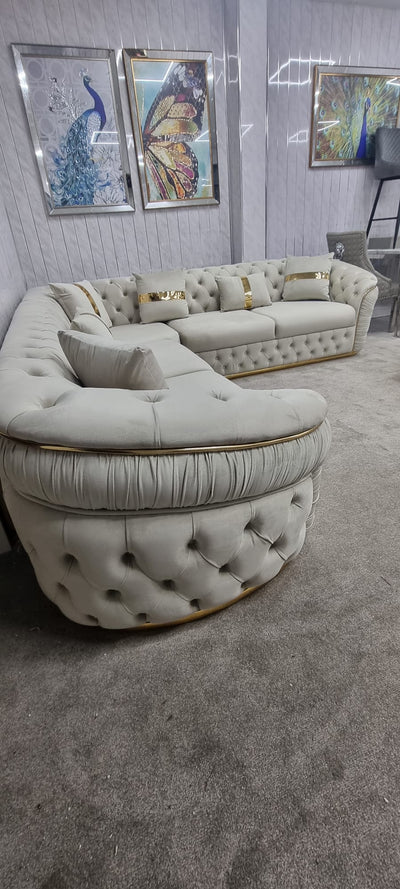 Ambassador Corner Sofa In Cream & Gold Plush Velvet - 270cm x 270cm