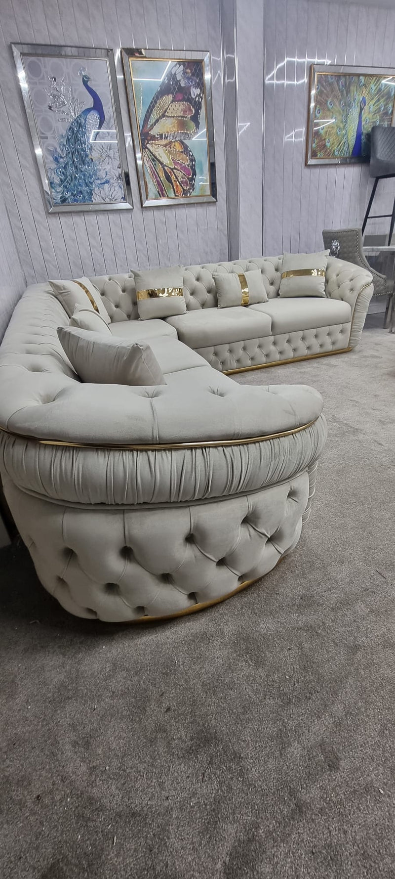 Ambassador Corner Sofa In Cream & Gold Plush Velvet - 270cm x 270cm