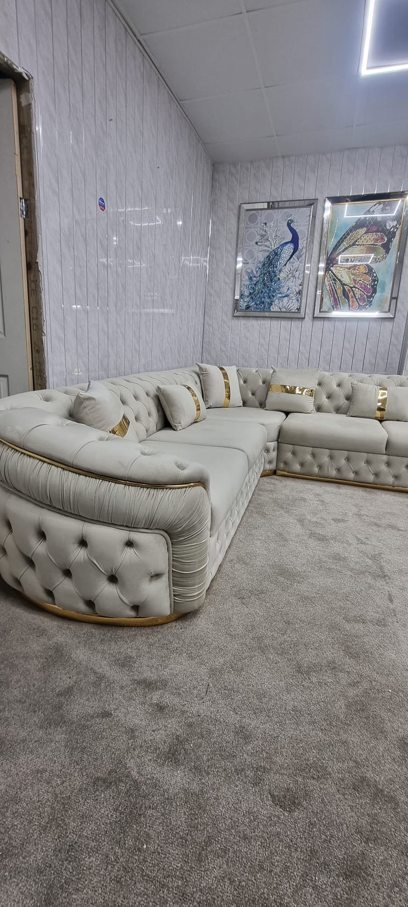 Ambassador Corner Sofa In Cream & Gold Plush Velvet - 270cm x 270cm