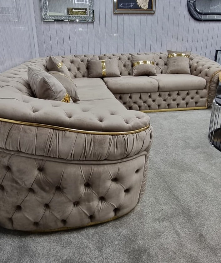 Ambassador Corner Sofa  270cm x 270cm Beige Plush Velvet