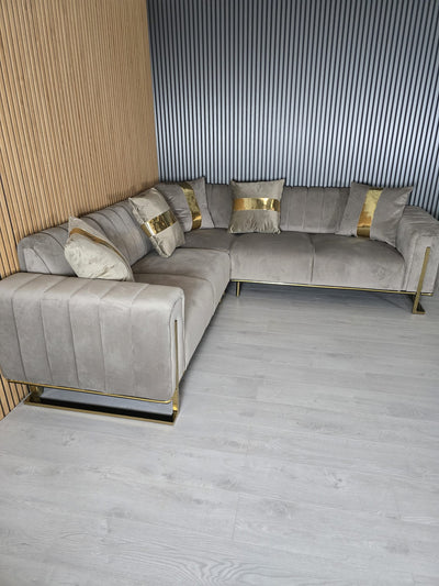 Genova Sofa Range 245cm x 245cm Corner Beige & Gold