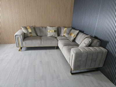 Genova Sofa Range 245cm x 245cm Corner Beige & Gold