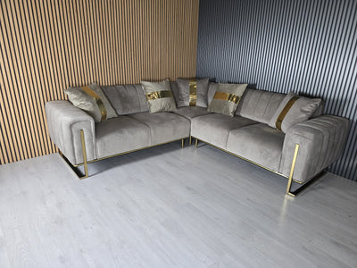 Genova Sofa Range 245cm x 245cm Corner Beige & Gold