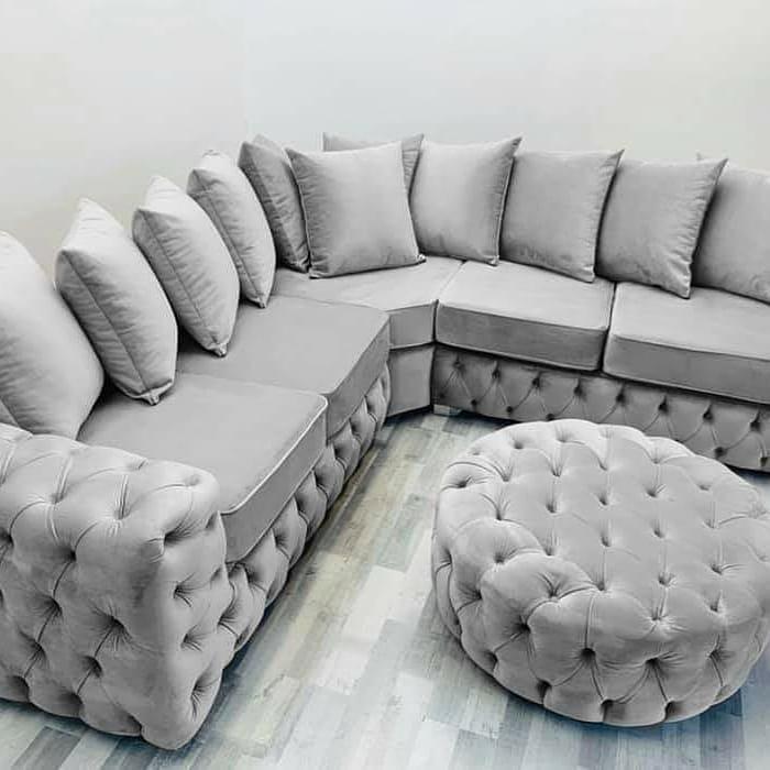 Chesterfield Round Sofa FULL UPHOLSTERY Footstool