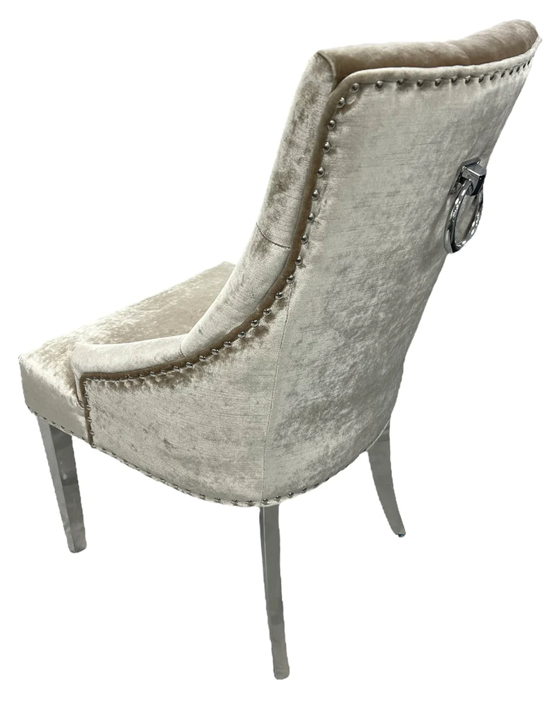 Parklane Mink Pewter Velvet dining chair with stainless legs