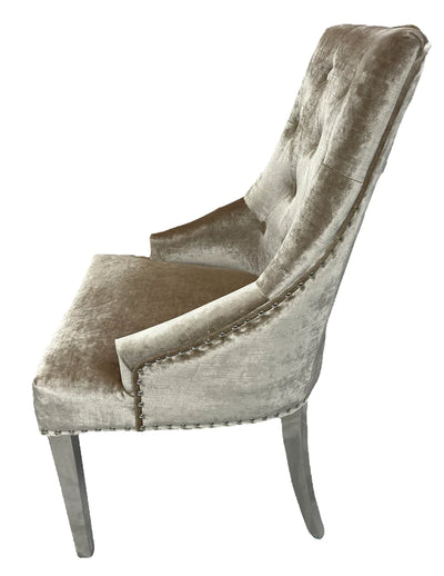 Parklane Mink Pewter Velvet dining chair with stainless legs