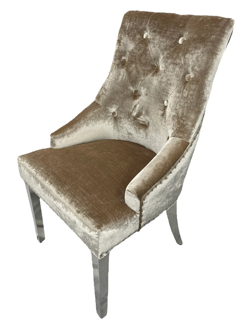 Parklane Mink Pewter Velvet dining chair with stainless legs