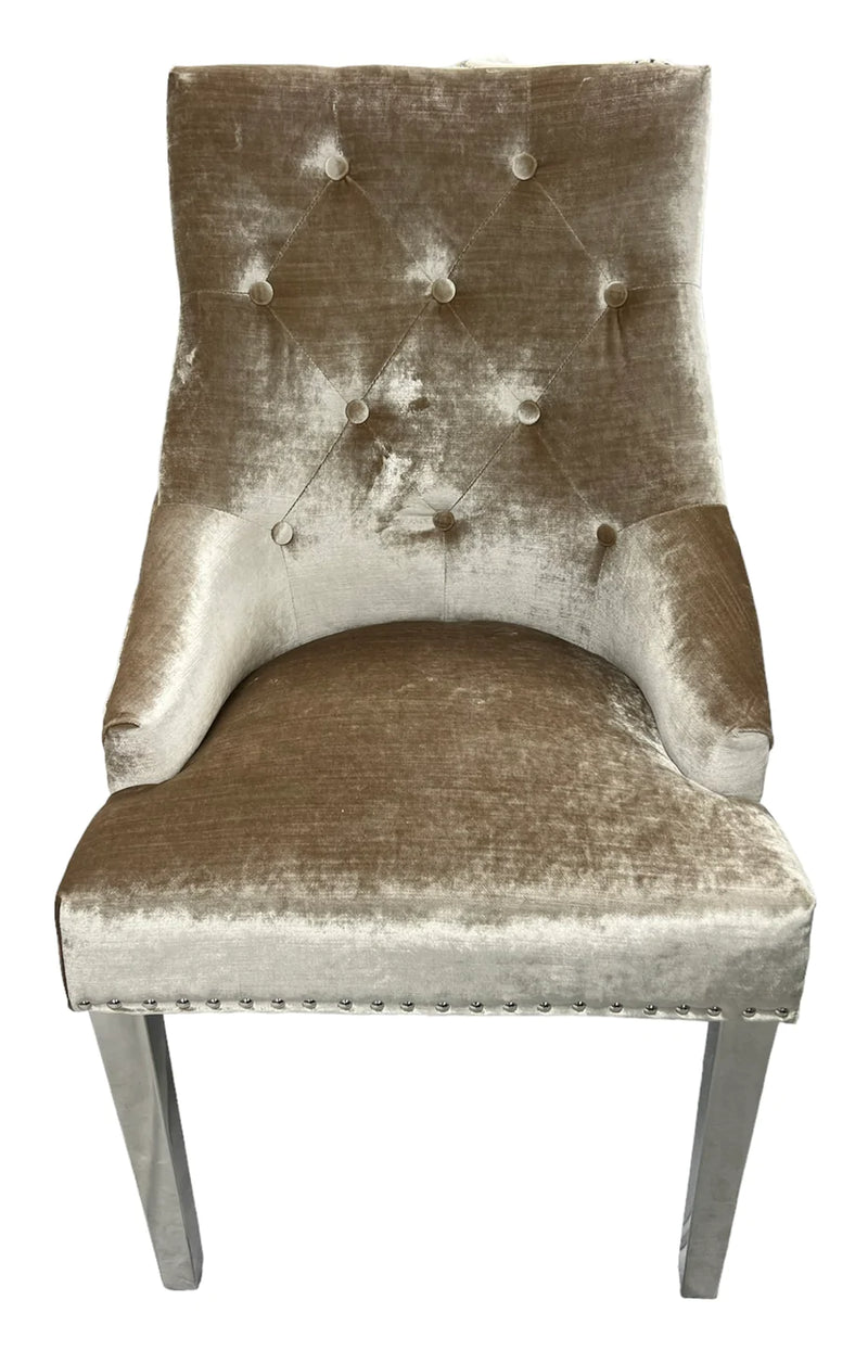 Parklane Mink Pewter Velvet dining chair with stainless legs