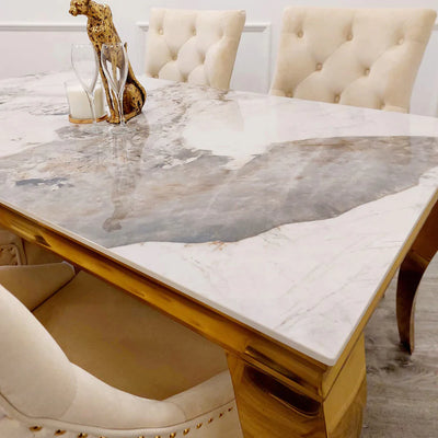 Louis Dining Table Gold with Glass/Sintered Stone Top