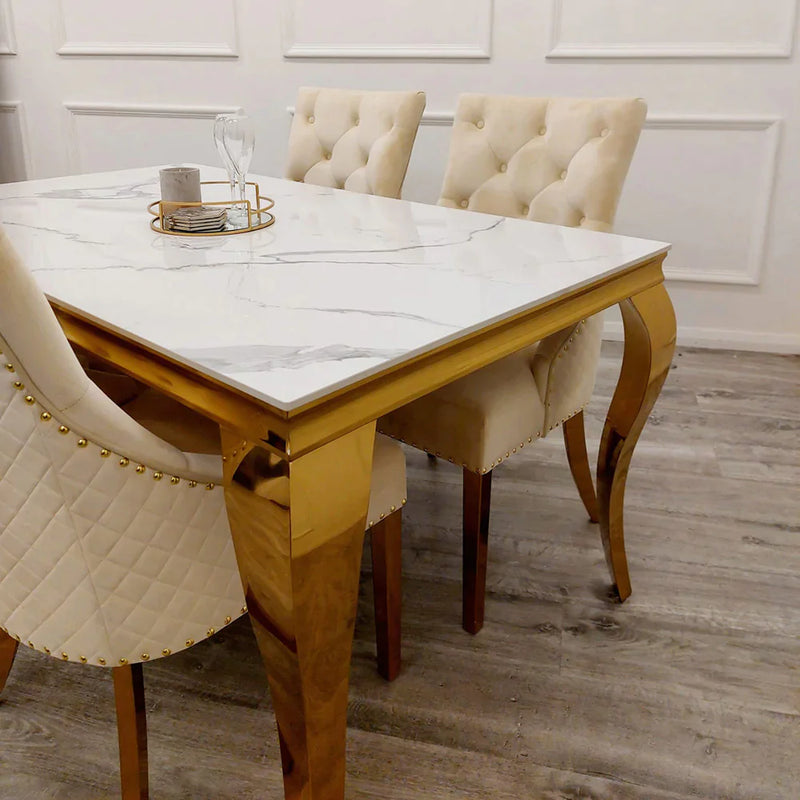 Louis Dining Table Gold with Glass/Sintered Stone Top