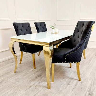 Louis Dining Table Gold with Glass/Sintered Stone Top