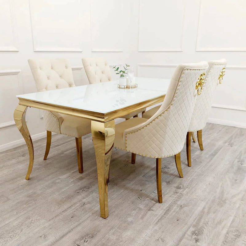 Louis Dining Table Gold with Glass/Sintered Stone Top