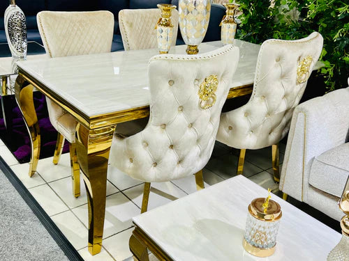 Regal Dining Set: Sofia Table, Victoria Lion Knocker Chairs, Victoria Dining Bench