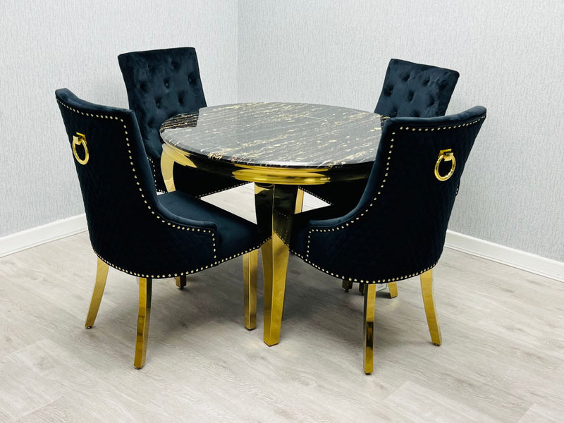 Sofia Round Marble Dining Table - Black & Gold