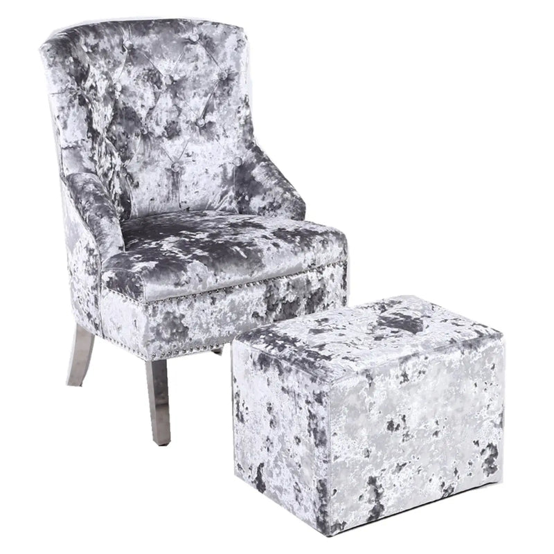 Silver Bedroom Crushed Velvet Wing Chair – F I INTERIORS