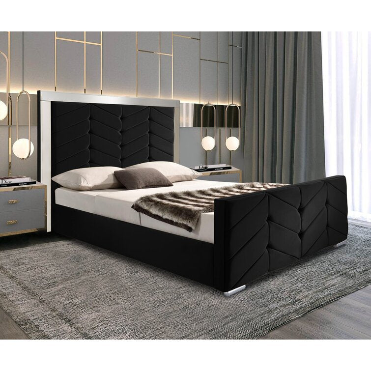 Luciana mirrored bed in plush velvet