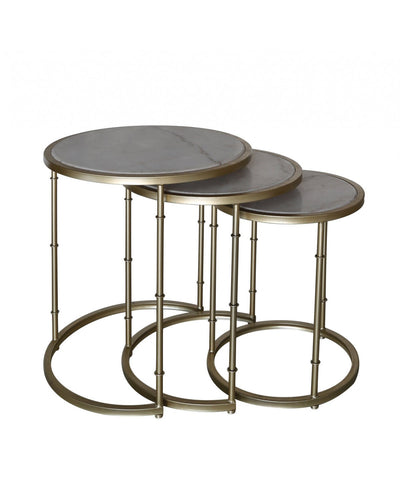 Nest Of 3 Gold Metal & Marble Tables - BESPOKEZ
