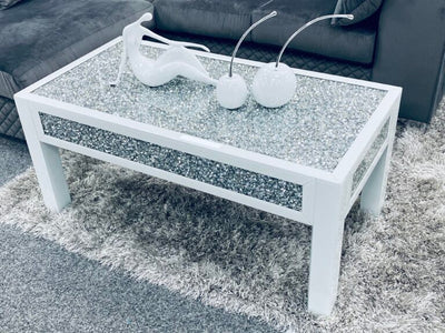 Crushed Diamond Mirrored Coffee Table white