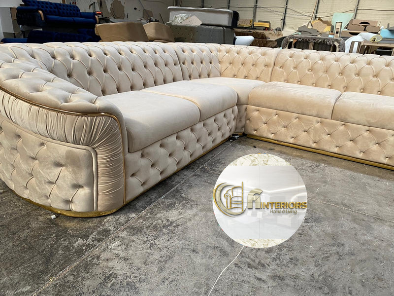 Chrometrimsofa goldtrimsofa velvetsofa dubaisofacollection plushvelvetsofas luxurysofa uniquesofas furniture sofas sofa cornersofa 3+2sofa homedecor design interiordesign livingroom home furnituredesigns love bespoke bespokesofas