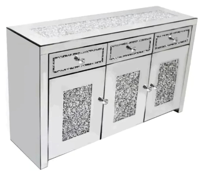 Roma Crushed diamond Door 3 Drawer Large Sideboard