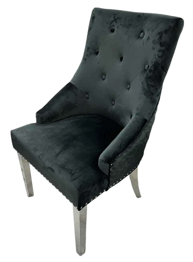 Lexi Chair Black Plush Velvet & Chrome Detailing