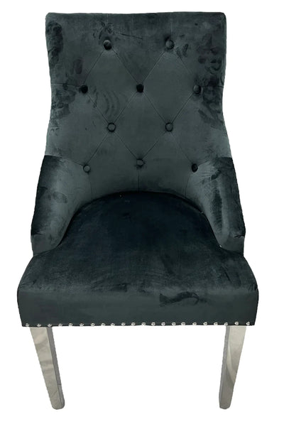 Lexi Chair Black Plush Velvet & Chrome Detailing