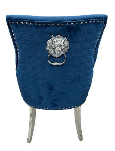 Lexi Chair Navy Blue Plush Velvet & Chrome Detailing