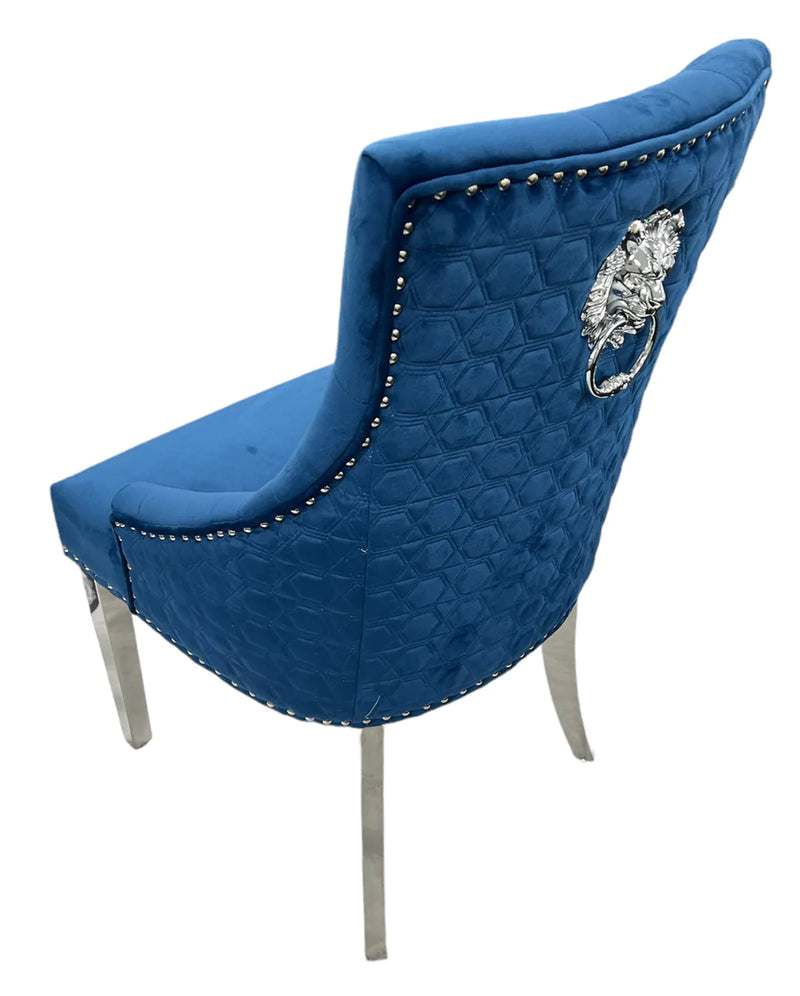 Lexi Chair Navy Blue Plush Velvet & Chrome Detailing