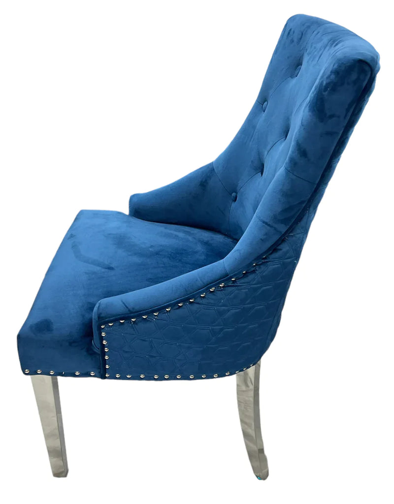 Lexi Chair Navy Blue Plush Velvet & Chrome Detailing