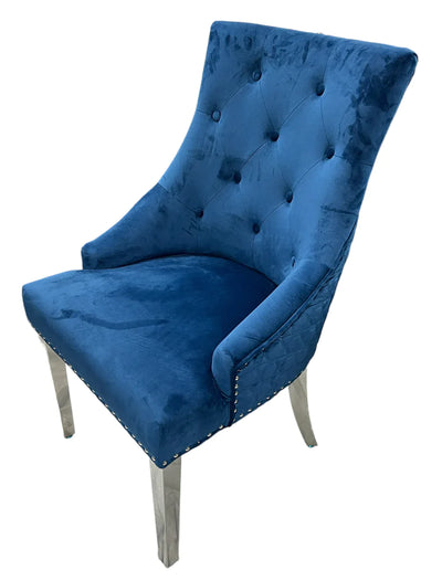 Lexi Chair Navy Blue Plush Velvet & Chrome Detailing