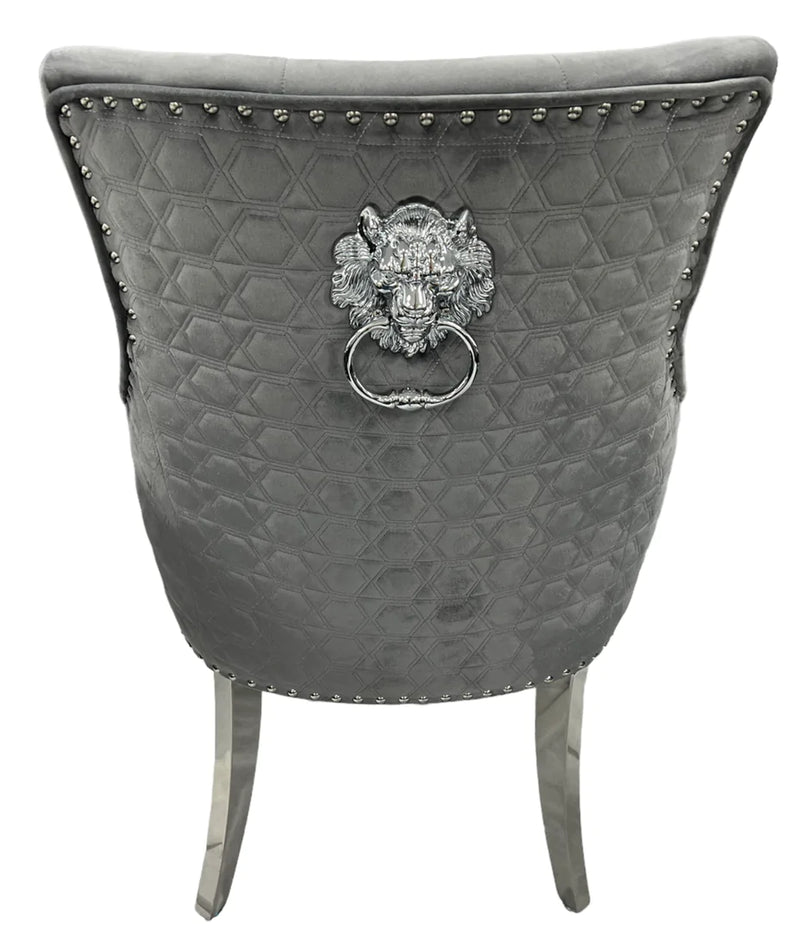 Lexi Chair Grey Plush Velvet & Chrome Detailing