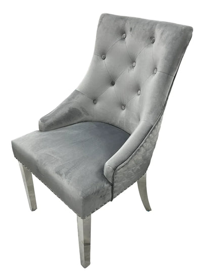 Lexi Chair Grey Plush Velvet & Chrome Detailing