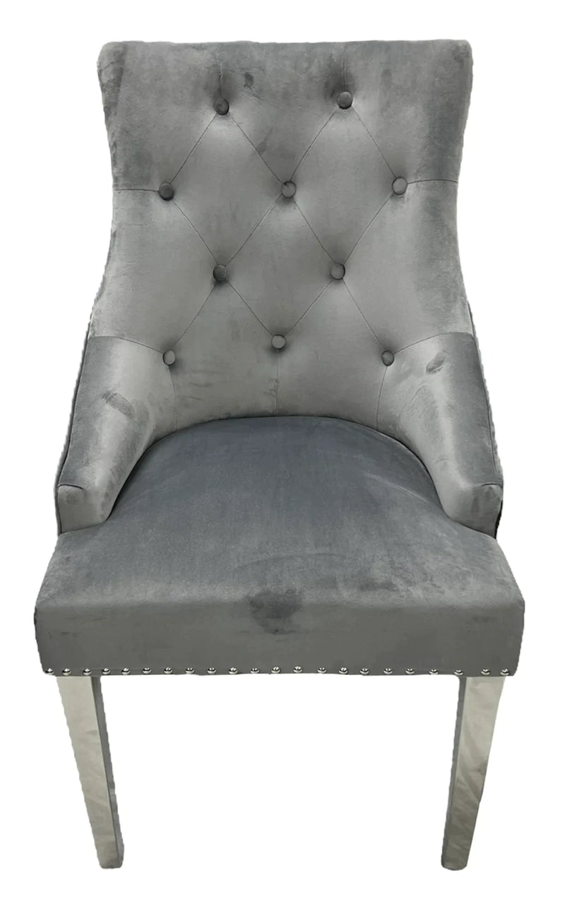 Lexi Chair Grey Plush Velvet & Chrome Detailing