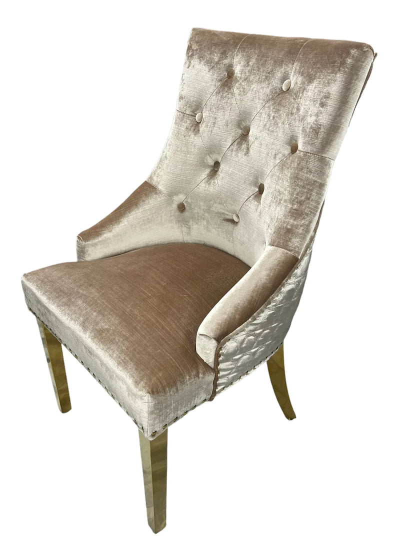 Lexi Chair Mink Pewter Velvet & Gold Detailing