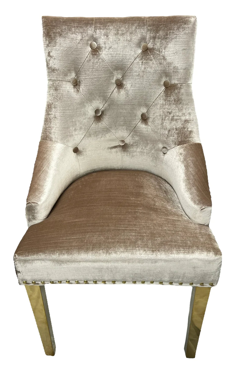 Lexi Chair Mink Pewter Velvet & Gold Detailing