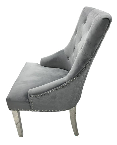 Lexi Chair Grey Plush Velvet & Chrome Legs (plain checkered back)