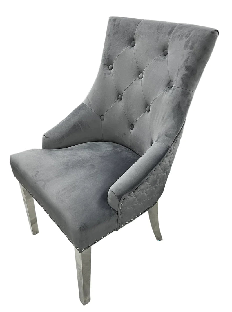 Lexi Chair Grey Plush Velvet & Chrome Legs (plain checkered back)