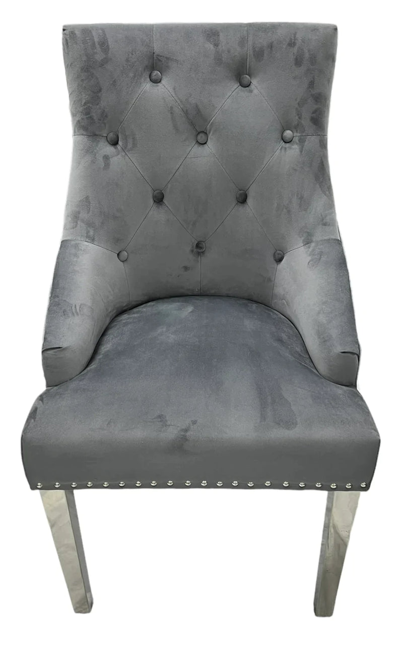 Lexi Chair Grey Plush Velvet & Chrome Legs (plain checkered back)