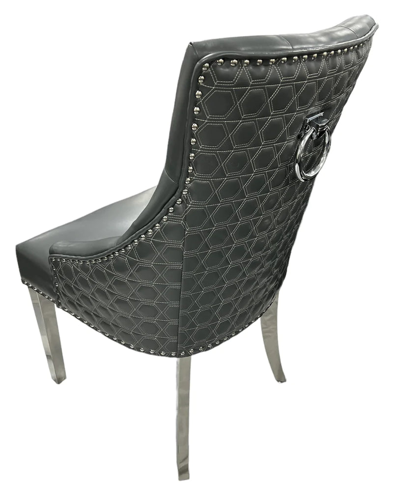 Lexi Chair Grey Leather & Chrome Legs - Round Knocker