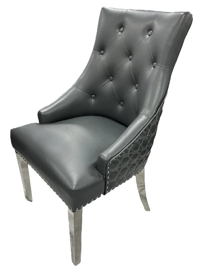 Lexi Chair Grey Leather & Chrome Legs - Round Knocker