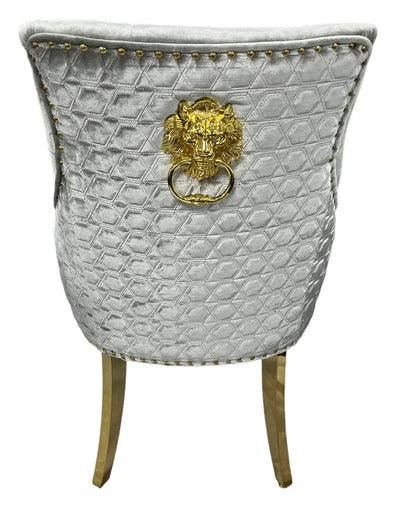 Lexi Chair Grey Pewter Velvet & Gold Detailing