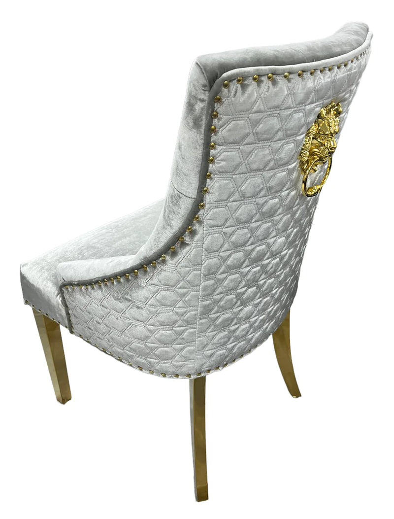 Lexi Chair Grey Pewter Velvet & Gold Detailing