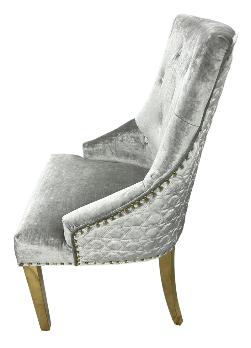 Lexi Chair Grey Pewter Velvet & Gold Detailing