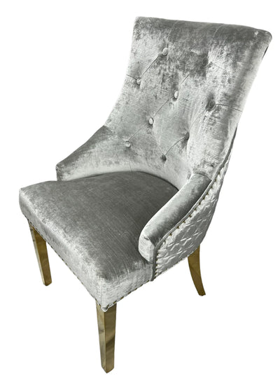 Lexi Chair Grey Pewter Velvet & Gold Detailing