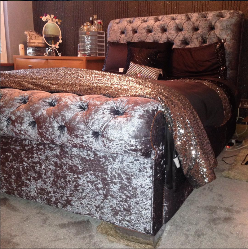 Sleigh chesterfield crushed velvet bedframe