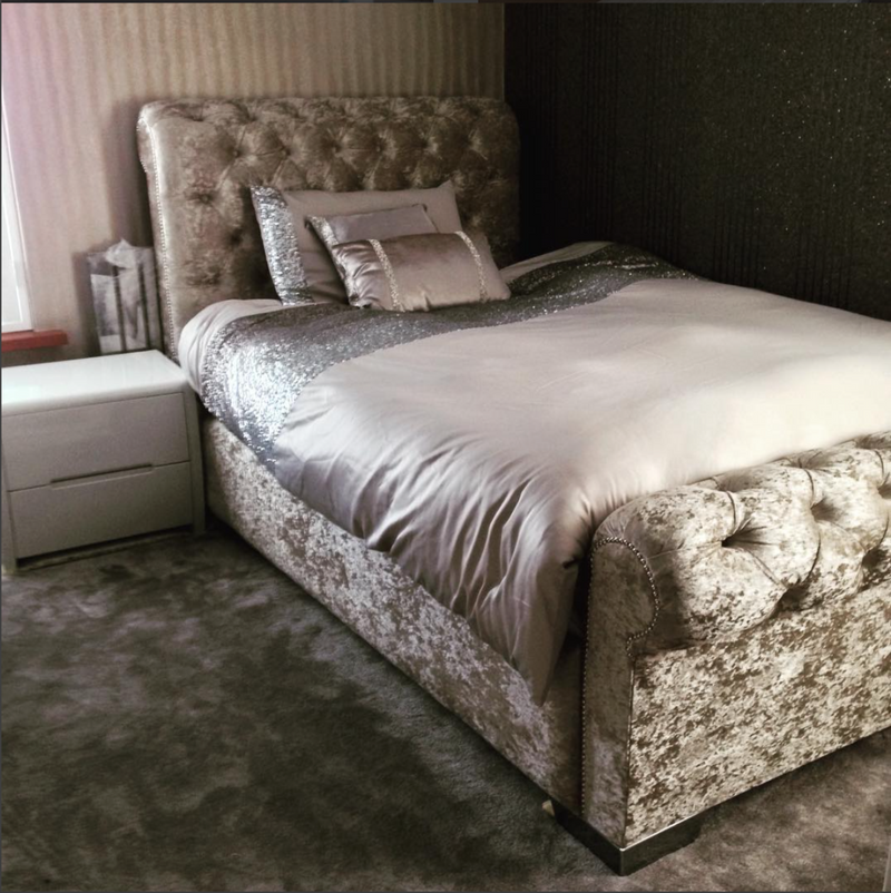 Sleigh chesterfield crushed velvet bedframe