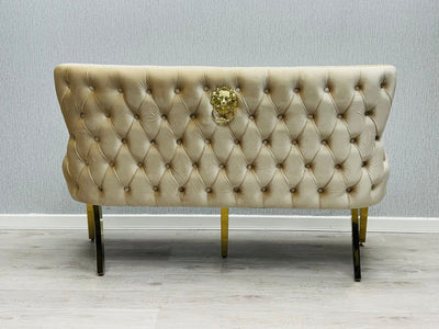 Victoria Velvet Dining Bench With Gold Pedestal