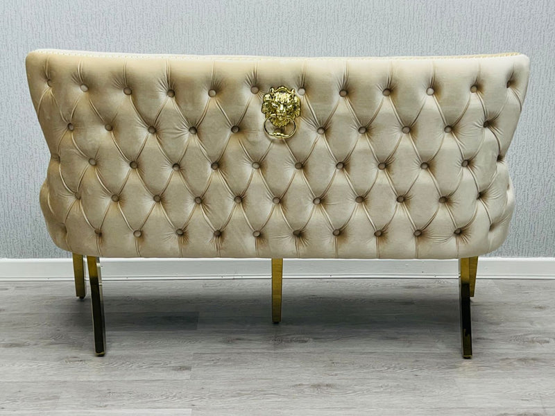 Victoria Velvet Dining Bench With Gold Pedestal